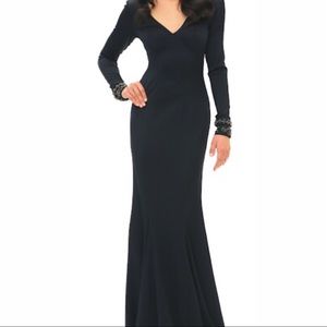 Long Sleeve Stretch Satin Crepe Gown
